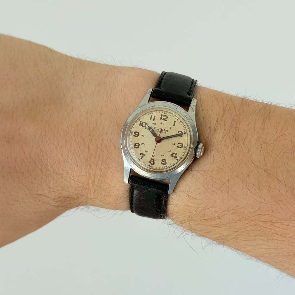 Vintage Clebar Military-Style Watch – 24 Hour Dial, Incabloc