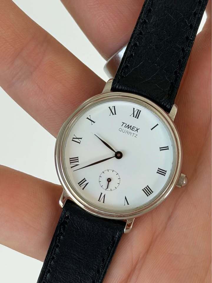 Timex Quartz Dress Watch – Roman Numerals, Black Leather Strap