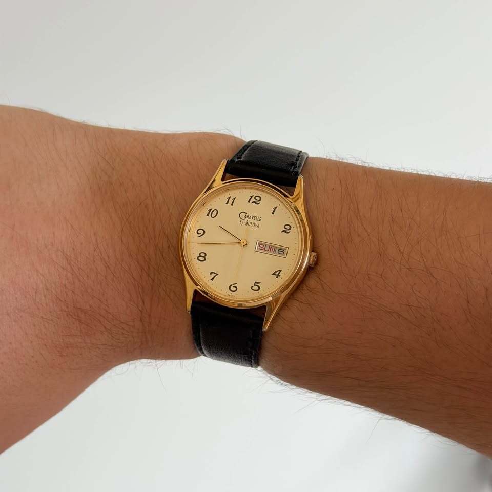 Caravelle by Bulova Day Date Dress Watch Gold Tone