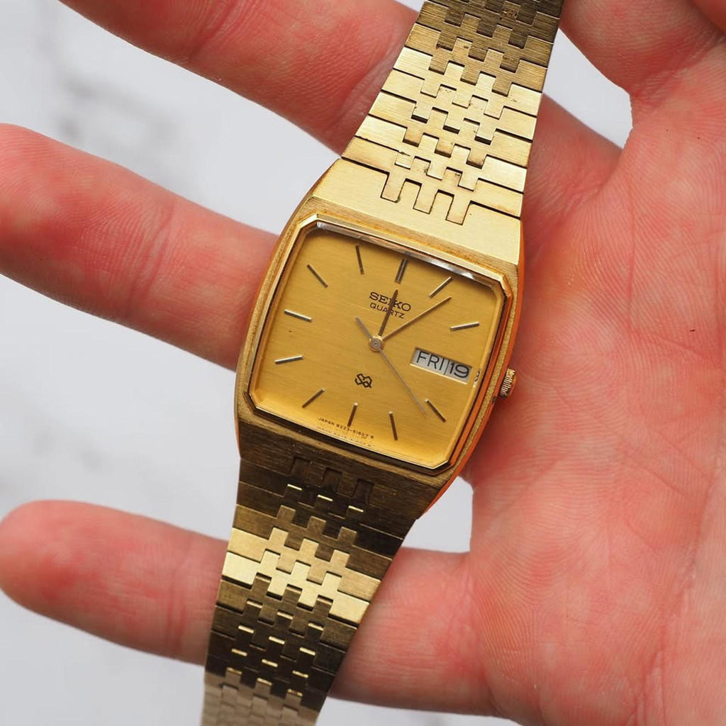 Vintage Seiko SQ Gold Tone Mens Day Date Quartz Watch 8223-5169