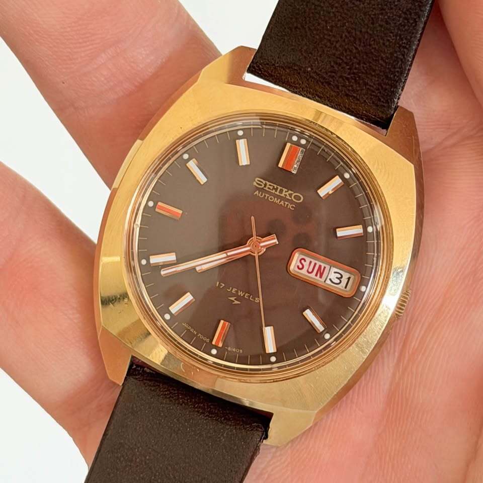 Seiko “Chocolate” 7006-8059 Automatic Day Date Watch Gold Tone