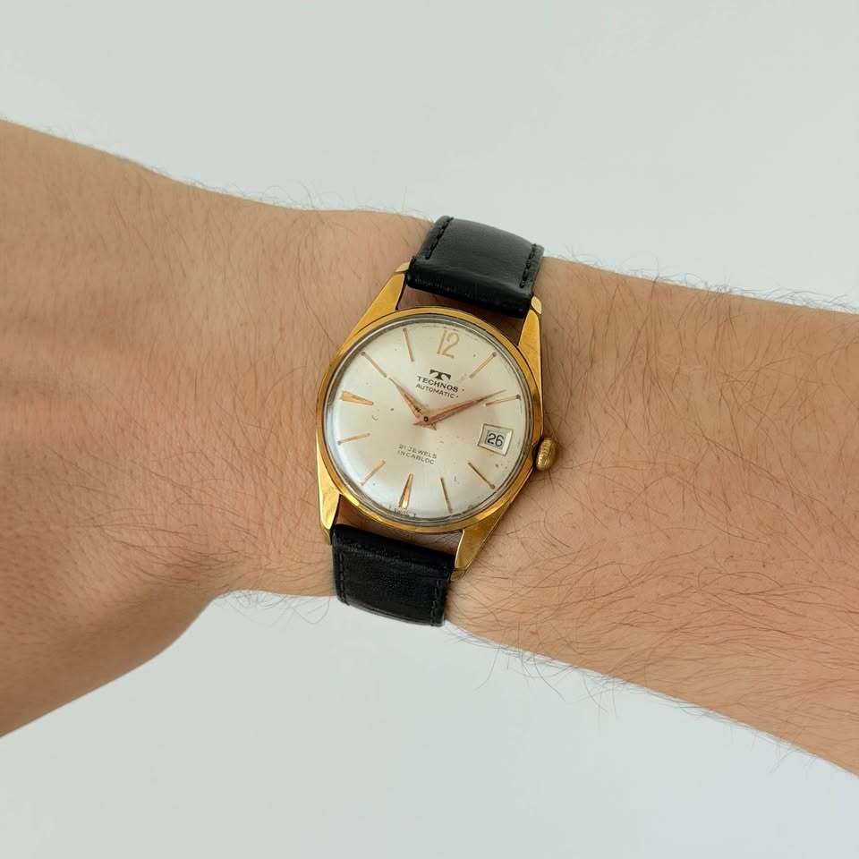 Vintage Technos Automatic Watch – 21 Jewels, Gold Tone, Date
