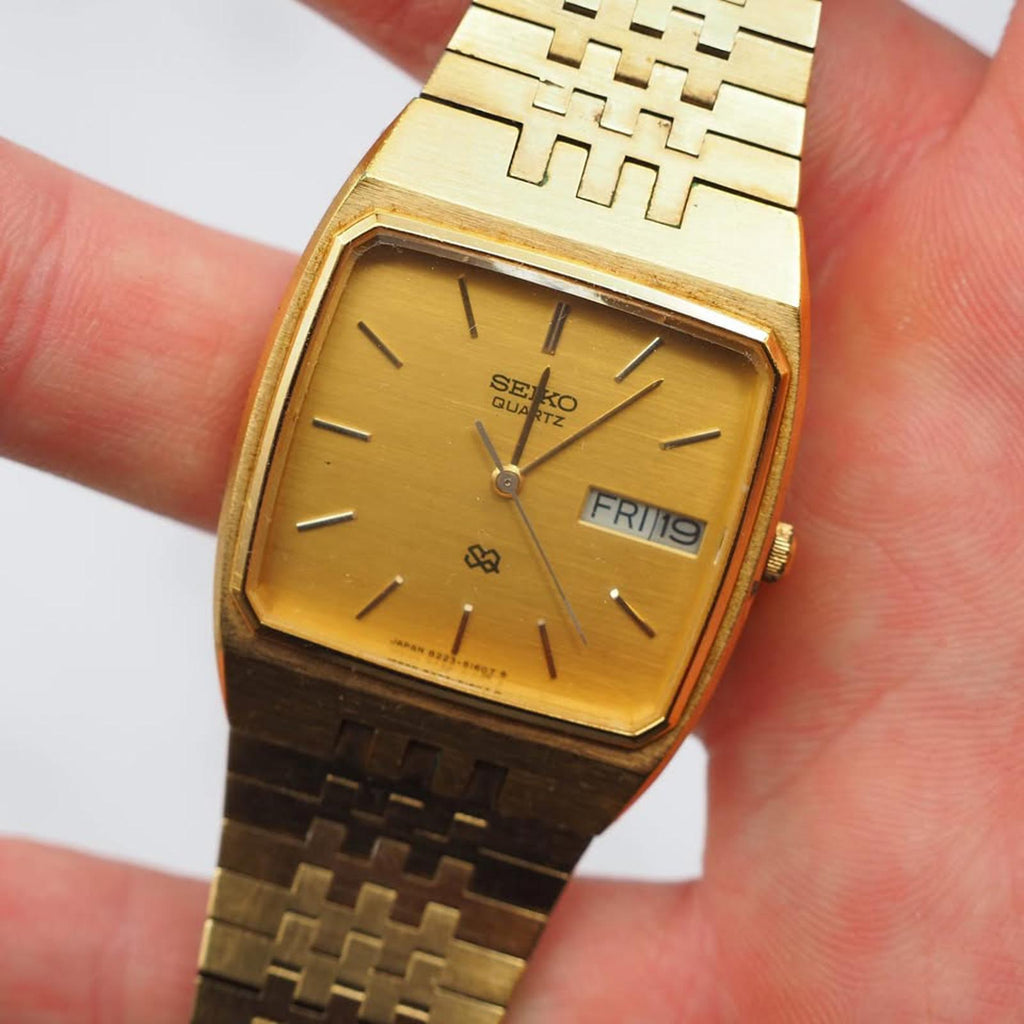 Vintage Seiko SQ Gold Tone Mens Day Date Quartz Watch 8223-5169