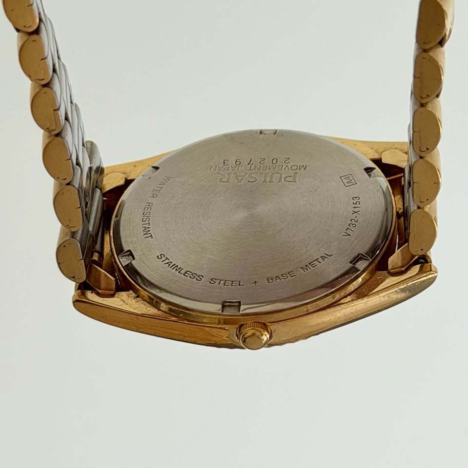 Pulsar Vintage Gold-Tone President Watch Black Dial Date New Battery