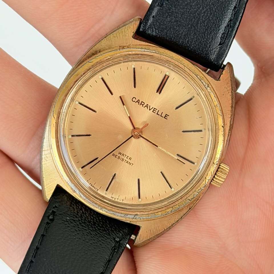 Vintage Caravelle by Bulova Gold Dial Manual Wind Watch