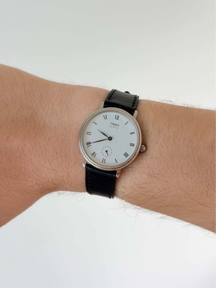 Timex Quartz Dress Watch – Roman Numerals, Black Leather Strap