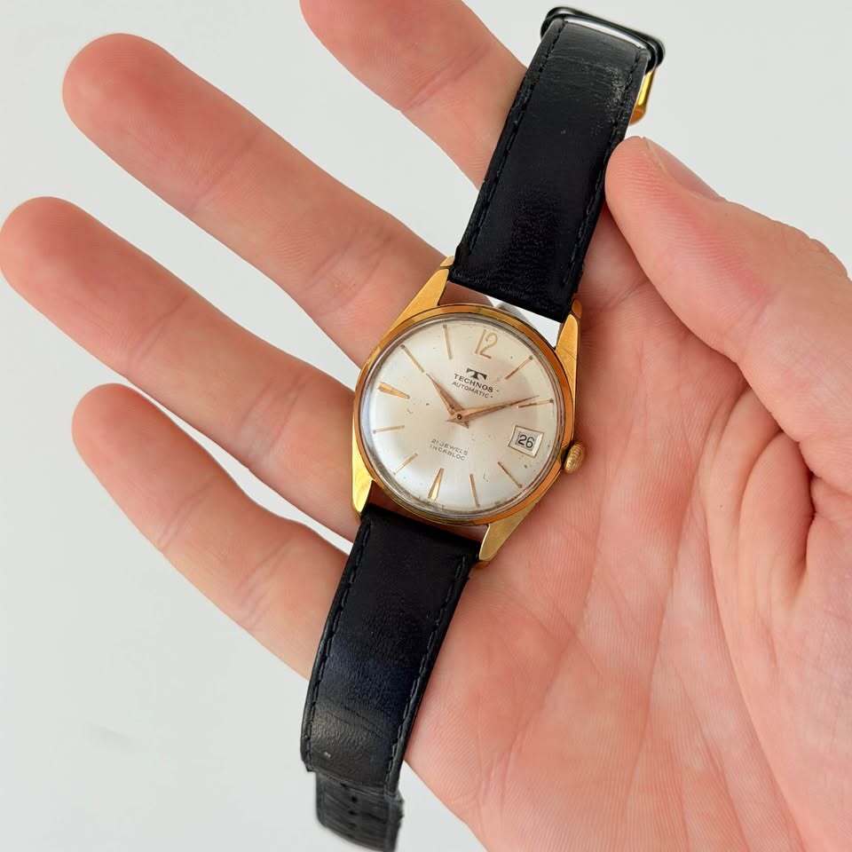 Vintage Technos Automatic Watch – 21 Jewels, Gold Tone, Date