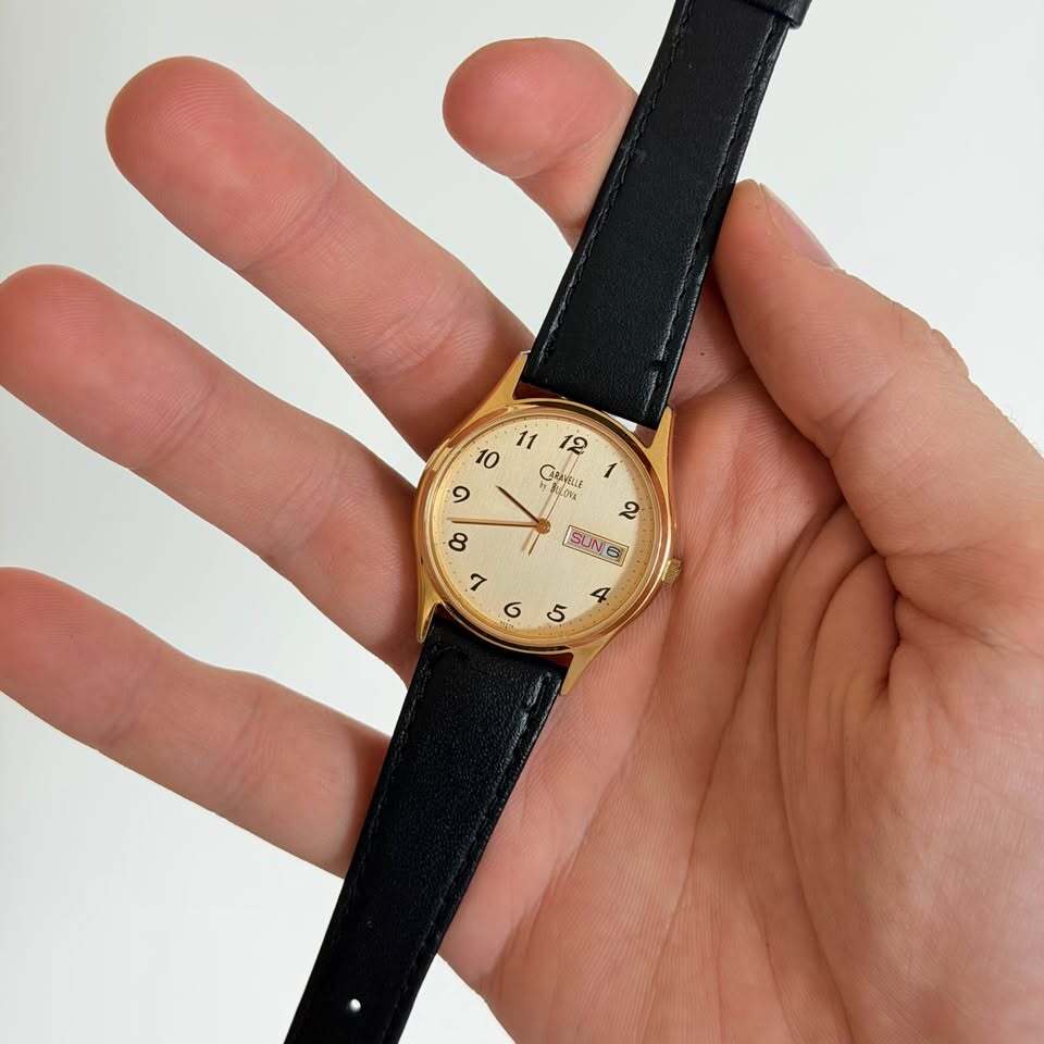 Caravelle by Bulova Day Date Dress Watch Gold Tone