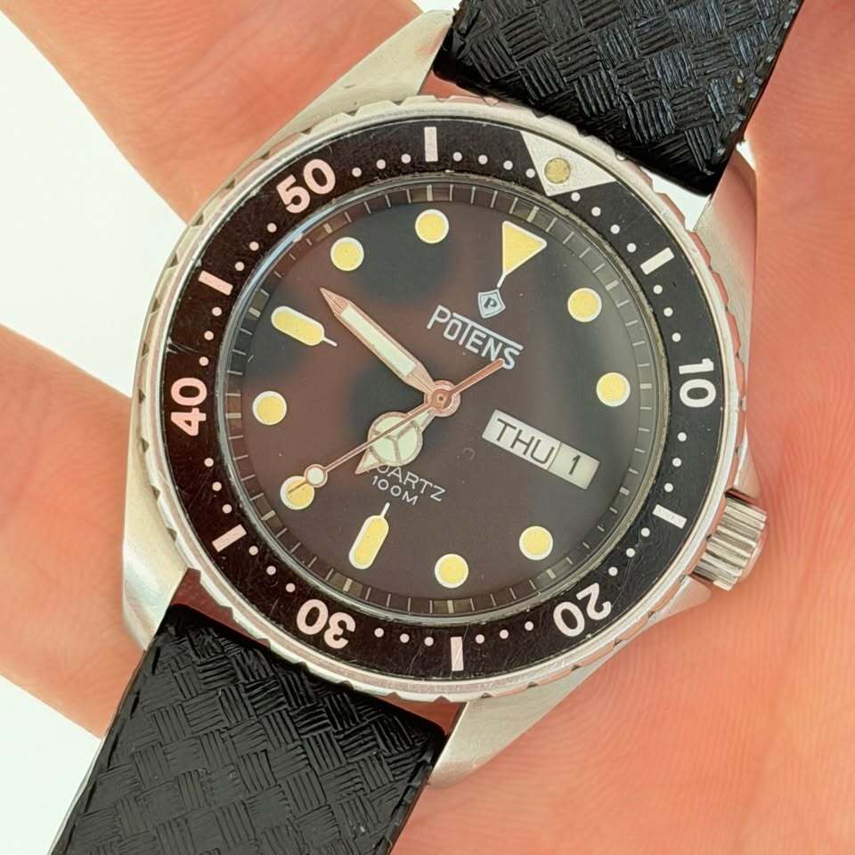 Vintage Potens (Squale) Quartz Diver Watch – 100M, Day/Date