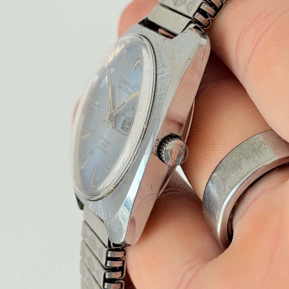 Vintage Caravelle Set-O-Matic Automatic Watch – Blue Dial, Day/Date