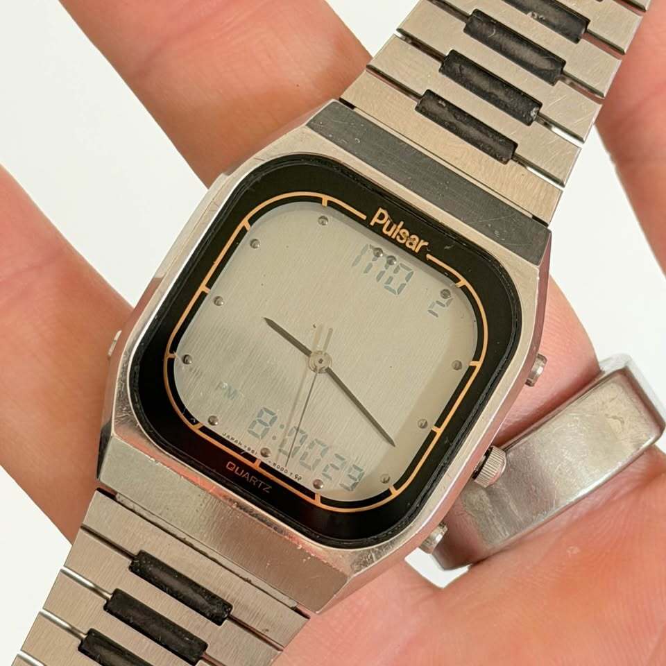 Pulsar Vintage Ana Digi Alarm Timer Watch Stainless Steel
