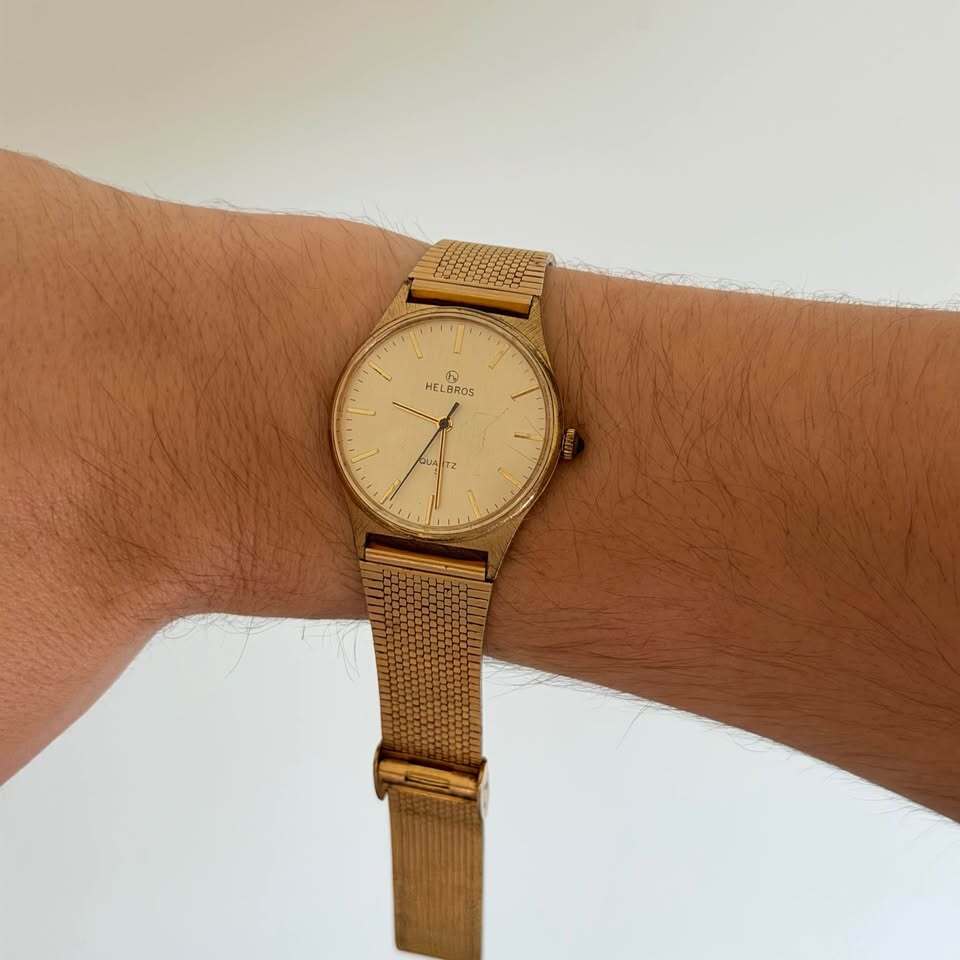 Helbros Quartz Dress Watch Gold Tone Mesh Bracelet